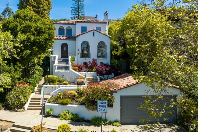 Claremont’s Spanish-style homes often have stucco exteriors and red tile roofs.