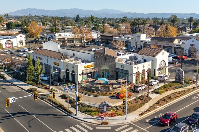 Placentia Village Plaza offers shopping, dining, and community gathering spaces.