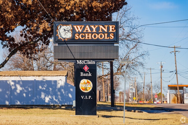 Close up shot of the signage of Wayne High School.