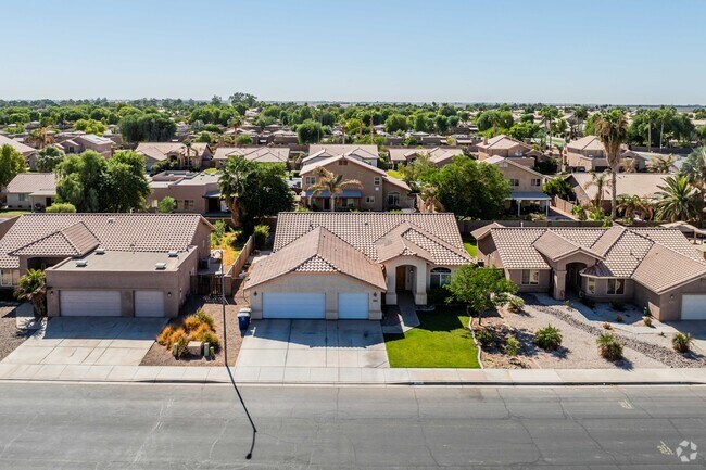 Homes in Sierra Sunset are frequently surrounded by trees for shade from the heat.