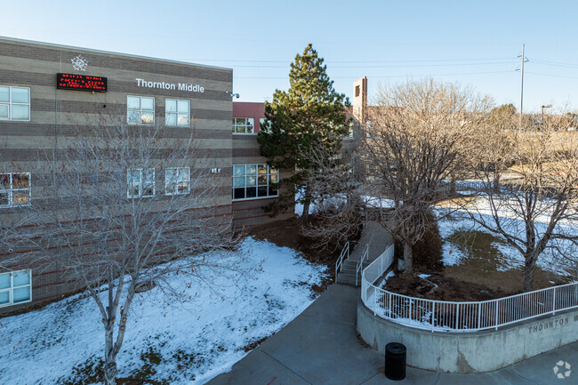 The entrance at Thornton Middle School in Thornton, Colorado.