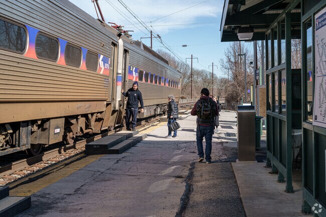 East Caln people get ready to hop aboard the Septa train.