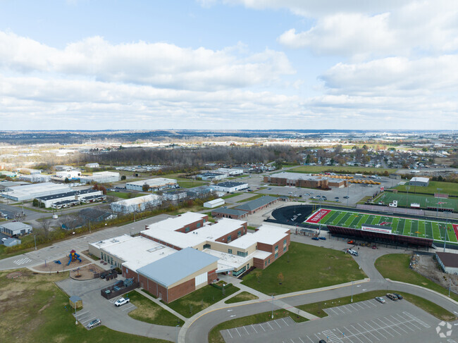 An overview of Fairfield Central Elementary School besides the stadium.