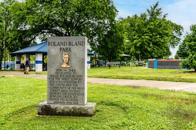 Roland Bland Park has a playground, tennis courts, and skate park.