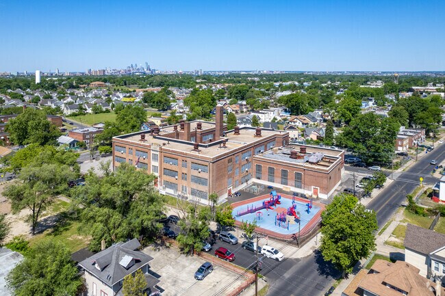 Davis Elementary School overlooks the Philadelphia skyline