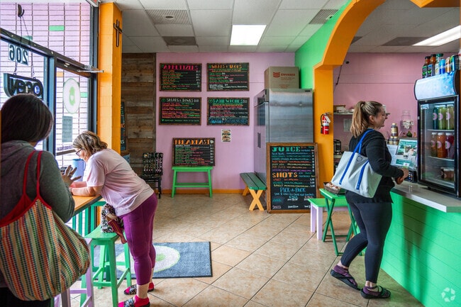 Friends stop by Lovebirds, near Clute, for a healthy smoothie snack.