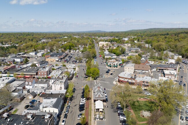 An overview of a busy downtown Tenafly.