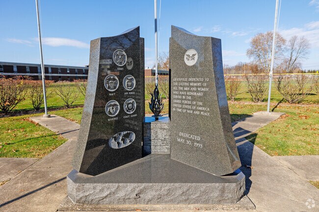 A stone monument in Farrell honoring military who have honorably served in the Armed Forces.