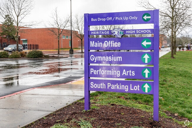 A directional sign helps you get around Heritage High School in Vancouver, WA.