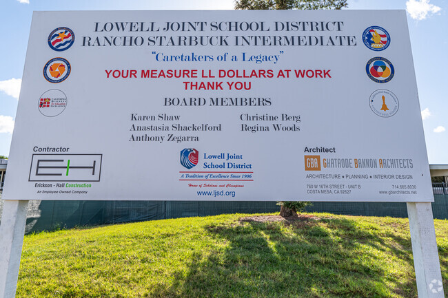 A sign of the ongoing progress at Rancho Starbuck Intermediate School in La Mirada