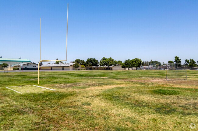There is a football field that hosts games at Tioga Middle School in Fresno.