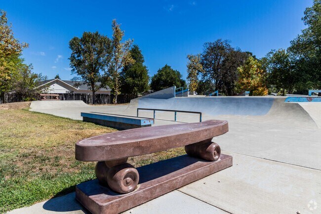 The Kelseyville Skatepark offers numerous ramps and rails to practice skate boarding.