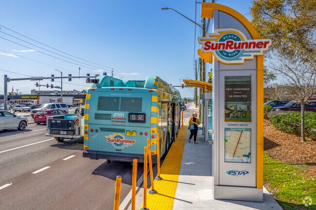 The SunRunner buses run non stop through Pasadena on the Gulf taking you to & from the beaches.