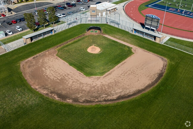 An aerial view of a baseball field at Ben Lomond High School.