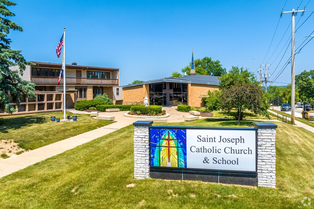 The church that shares the same name is attached to St. Joseph Catholic School.