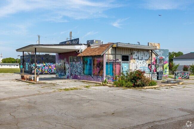 Many businesses in Clarland Acres have turned old gas stations into works of art.
