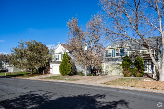 New traditional craftsman homes line the streets of Columbine Meadows in Broomfield, Colorado.
