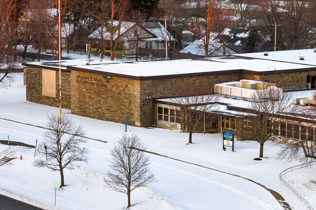 Charles E. Riley Elementary School in Oswego's signage and entrance.