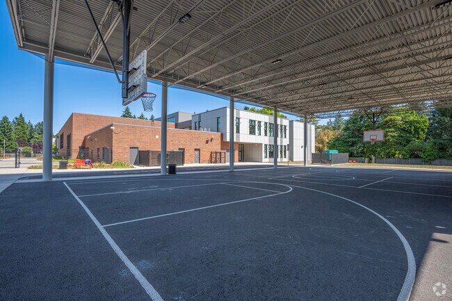 Covered basketball courts at Brookwood Elementary School in Hillsboro, Oregon.