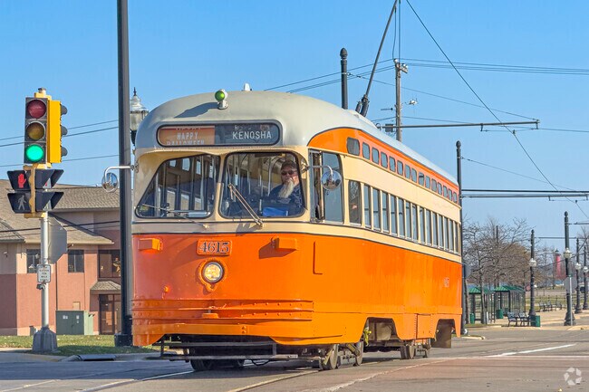 Restored electric streetcars travel to restaurants, shops, museums & lakefront events in Kenosha.