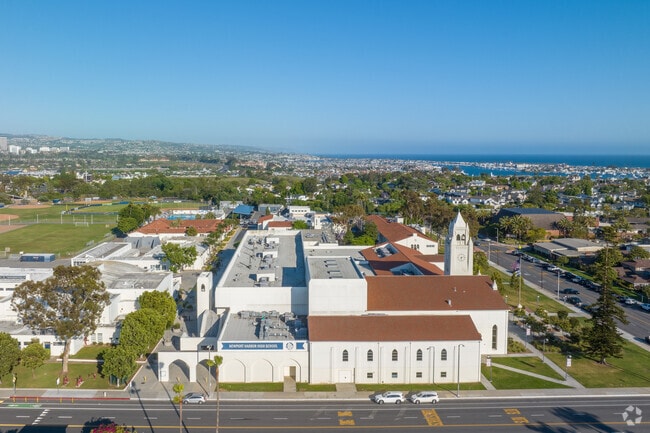 An elevated look at Newport Harbor High School in Newport Beach.