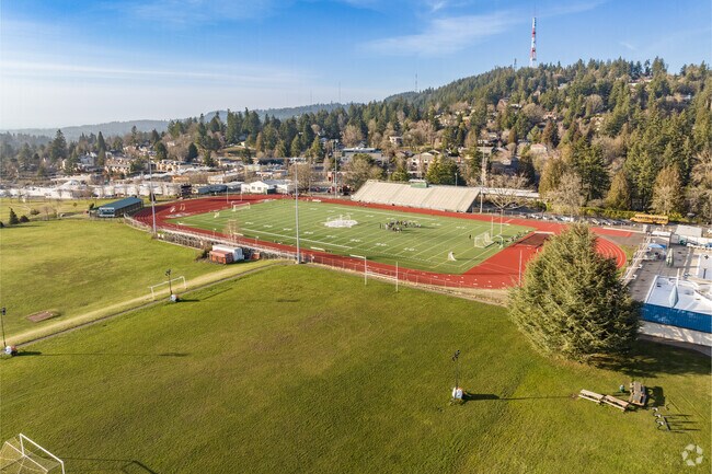 Football field just outside the school campus of Ida B. Wells School in Portland, Oregon.