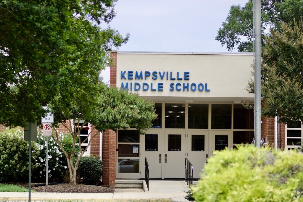 Main entrance to Kempsville Middle School in Kempsville, Virginia Beach VA