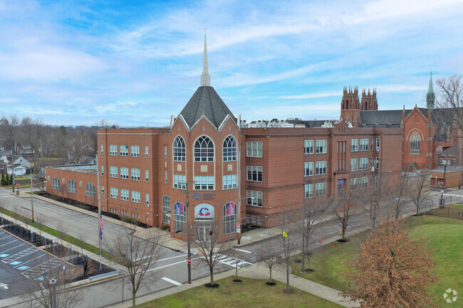 A majestic view of Cleveland Central Catholic High School in South Broadway.