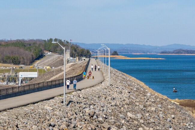 Cherokee Dam Park is a popular spot for locals to enjoy a walk next to the lake.