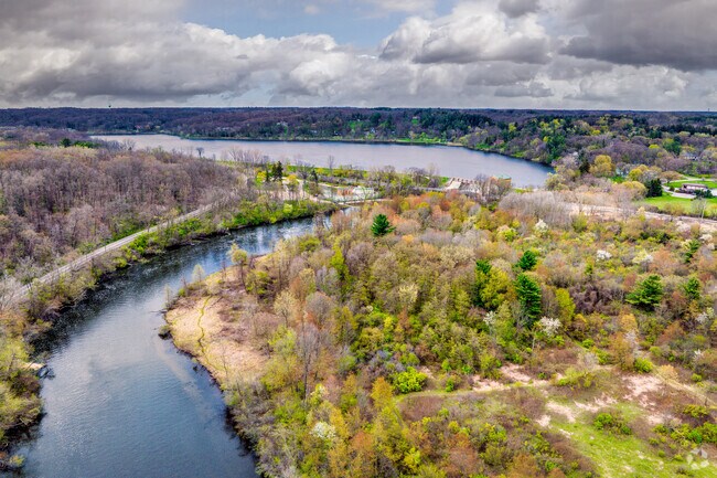 The Huron River empties into Barton Pond next to the Barton Hills neighborhood.