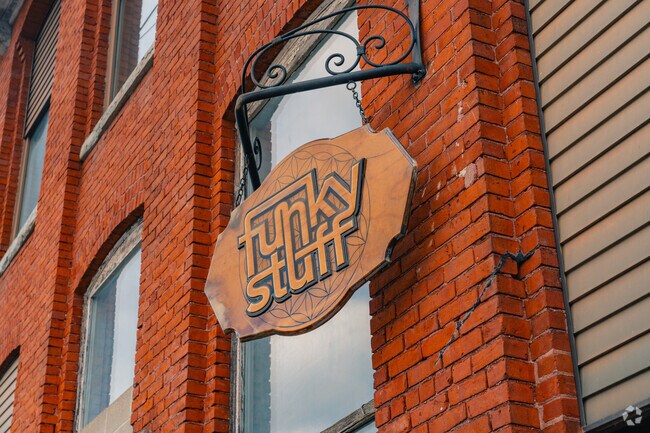 with their hand made sign, Funky Stuff welcome its vistors to learn and shop for crystals.