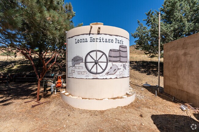 A mural is painted on a water tower at Leona Heritage Park in Leona Valley.