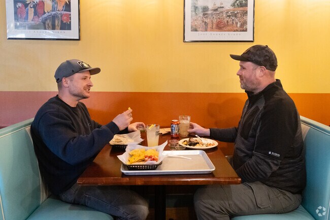 Friends meet for lunch at Taco Trio in Knightville.