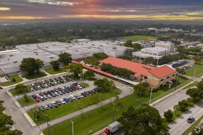 The sun sets over Piper High School in Lauderhill, FL.