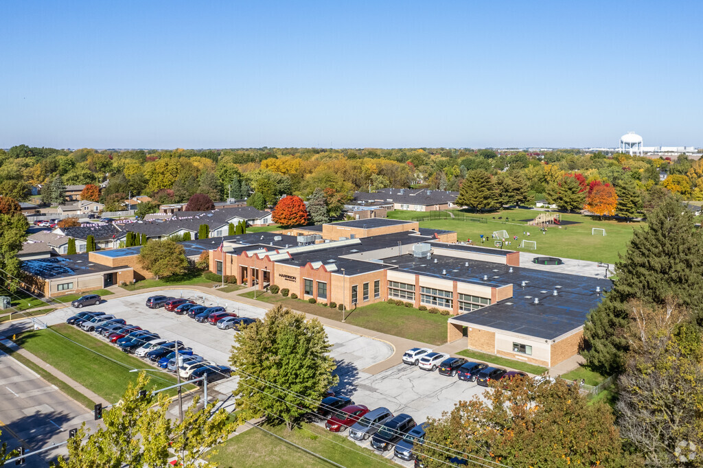 An overview of Harrison Elementary School in the North Side neighborhood of Davenport, Iowa.