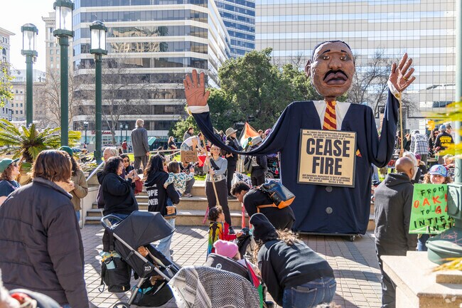 Street protests are a regular occurrence in the uptown neighborhood.