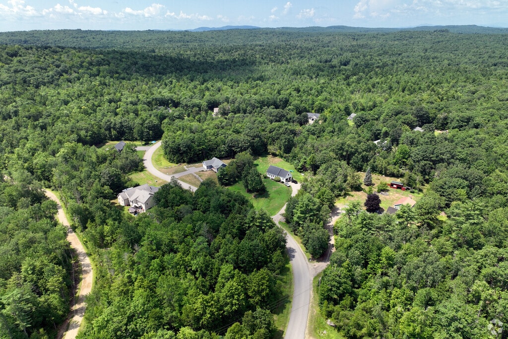 Forested landscape surrounds homes in the quiet Acton, Maine.