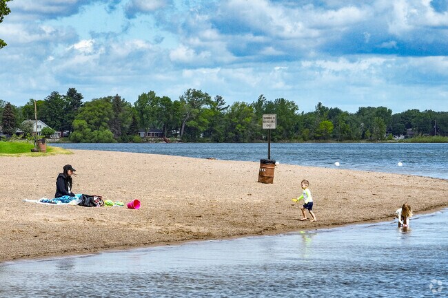 Lakeside Park has an expansive sandy swimming beach on the shores of Big Lake.
