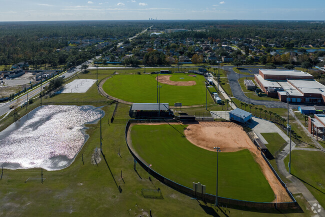 Hagerty High School's southeast side features a baseball and softball field.