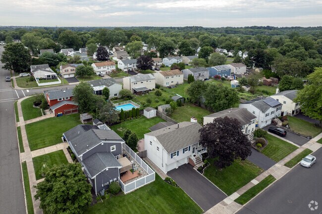 Aerial view of homes in Raritan, shows yards that you can put in a pool.