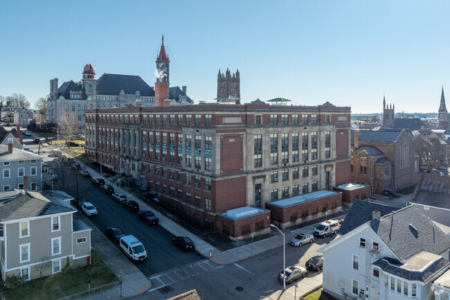 Back side of Resiliency Preparatory Academy in Downtown Fall River, Massachusetts.