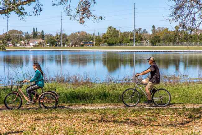 People enjoy their time outside in Baskin riding bikes or running along with much more.