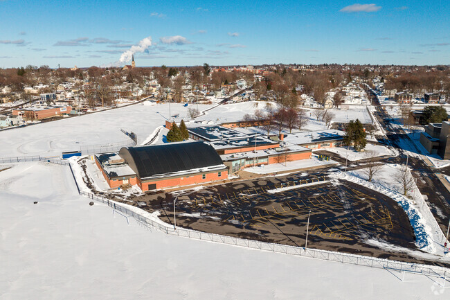 Leighton Elementary School in Oswego can be seen with the iconic Nine-Mile nuclear plant behind.
