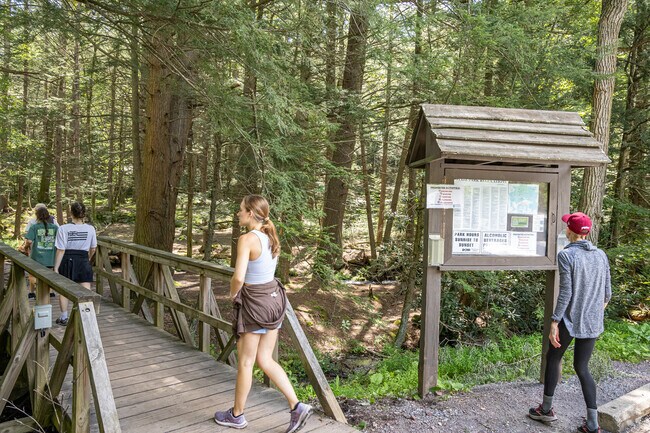 Hickory Run State Park features scenic hiking paths through wooded terrain near Foster.