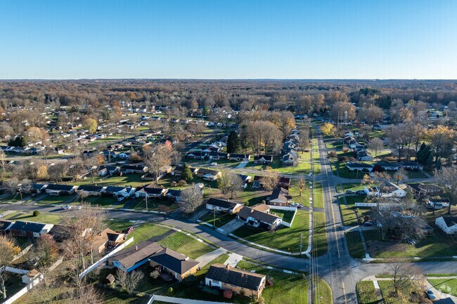 The Kirkmere neighborhood features large lawns and wide sidewalks.