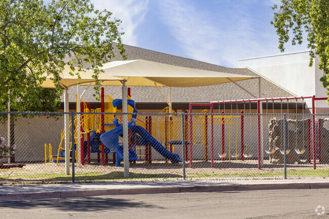 Kids will stay cool on the shaded playground at Mesa’a Mendoza Elementary School.
