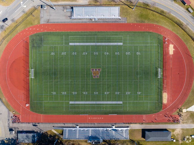 Aerial Top-Down View of Track And Field At Weymouth High School