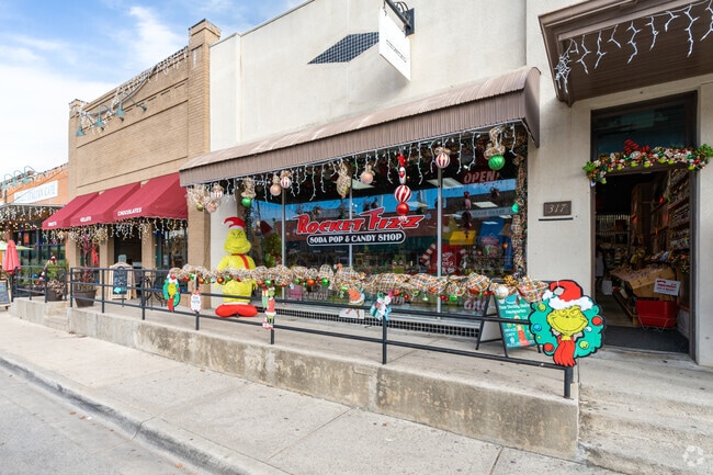 Grapevine's Main Street has unique stores like Rocket Fizz.