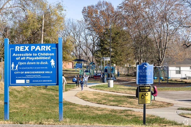 Entrance Sign to Rex Park located in Breckenridge Hills MO.