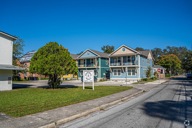 The row of houses in Duckpond creates a picturesque, storybook setting.